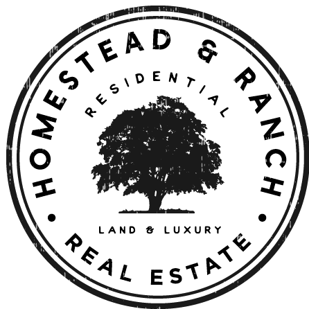 Homestead & Ranch Real Estate: a live oak inside a ring reading Residential, Land & Luxury